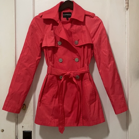Express Belted Coral Trench Coat XS - Picture 3 of 11